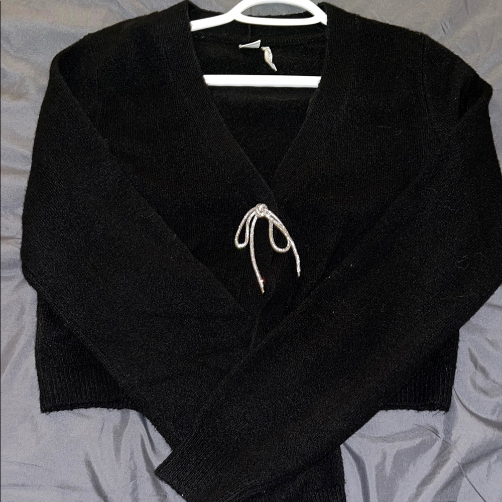 Twik Black V-Neck Sweater with Silver Accent